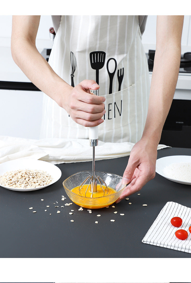Push & Spin Stainless Steel Egg Whisk Mixer