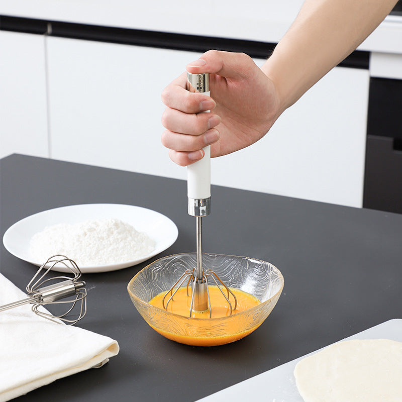 Push & Spin Stainless Steel Egg Whisk Mixer