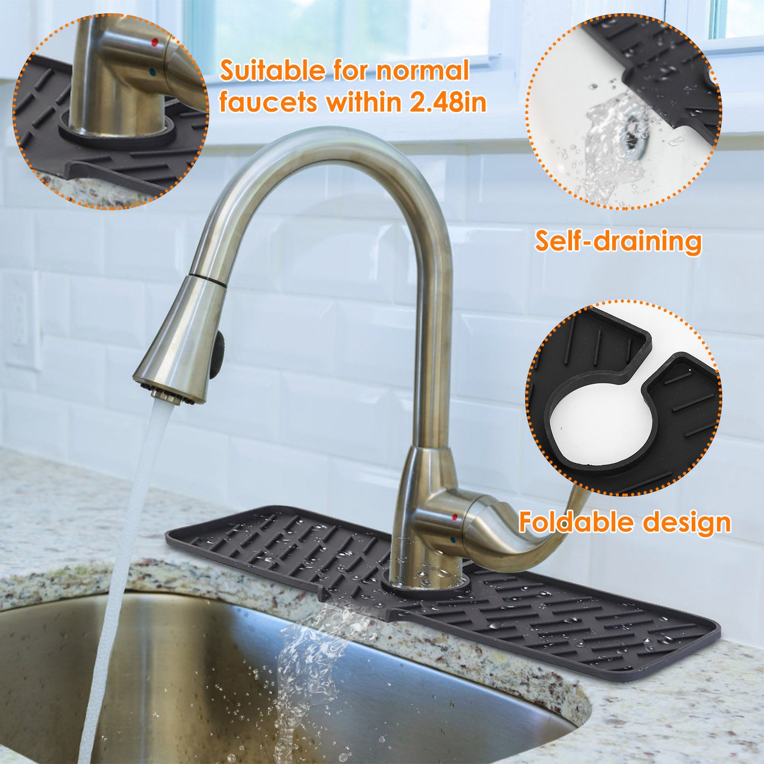 Silicone Faucet Splash Guard Mat for Clean, Dry Sinks