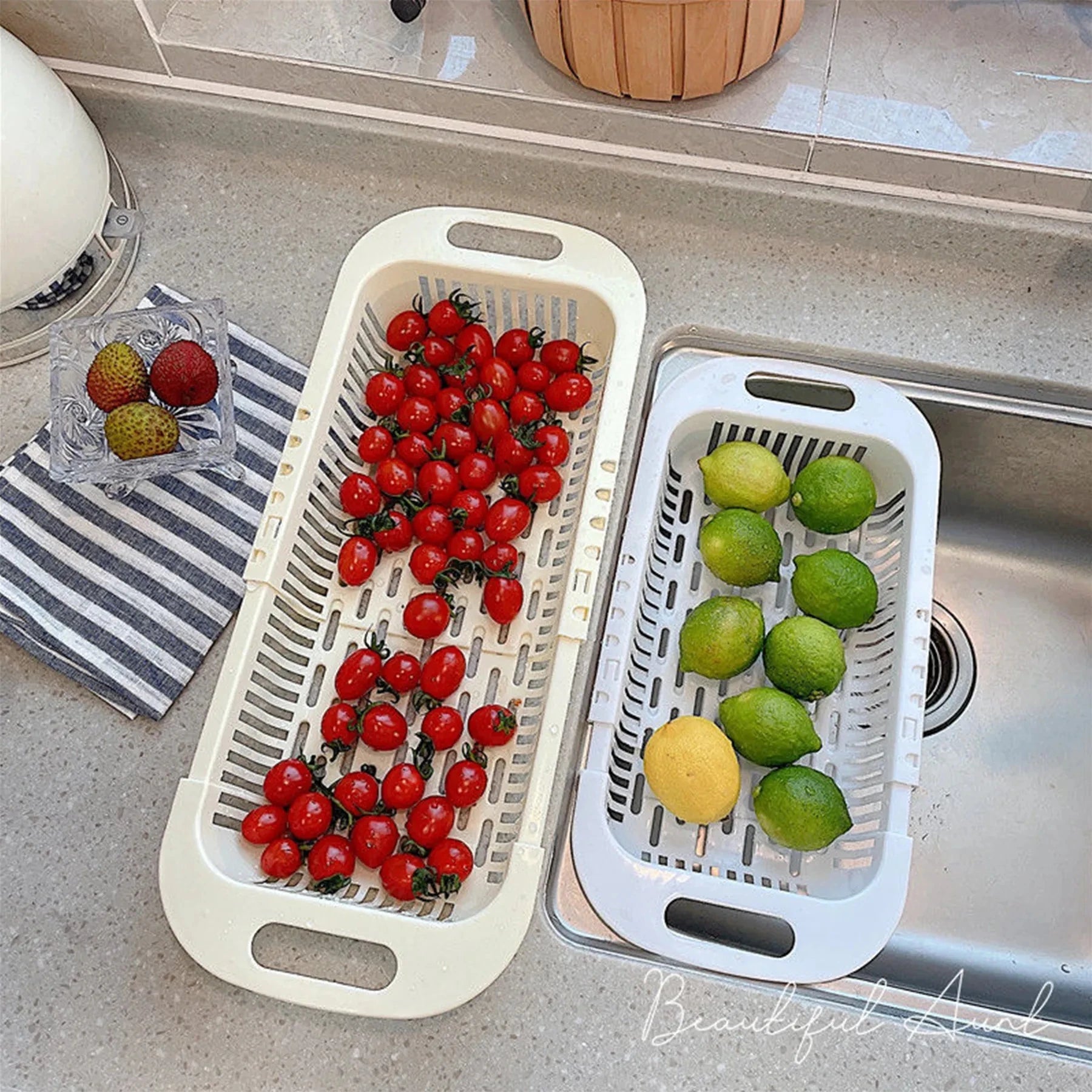 Retractable Sink Basket for Easy Draining and Storage