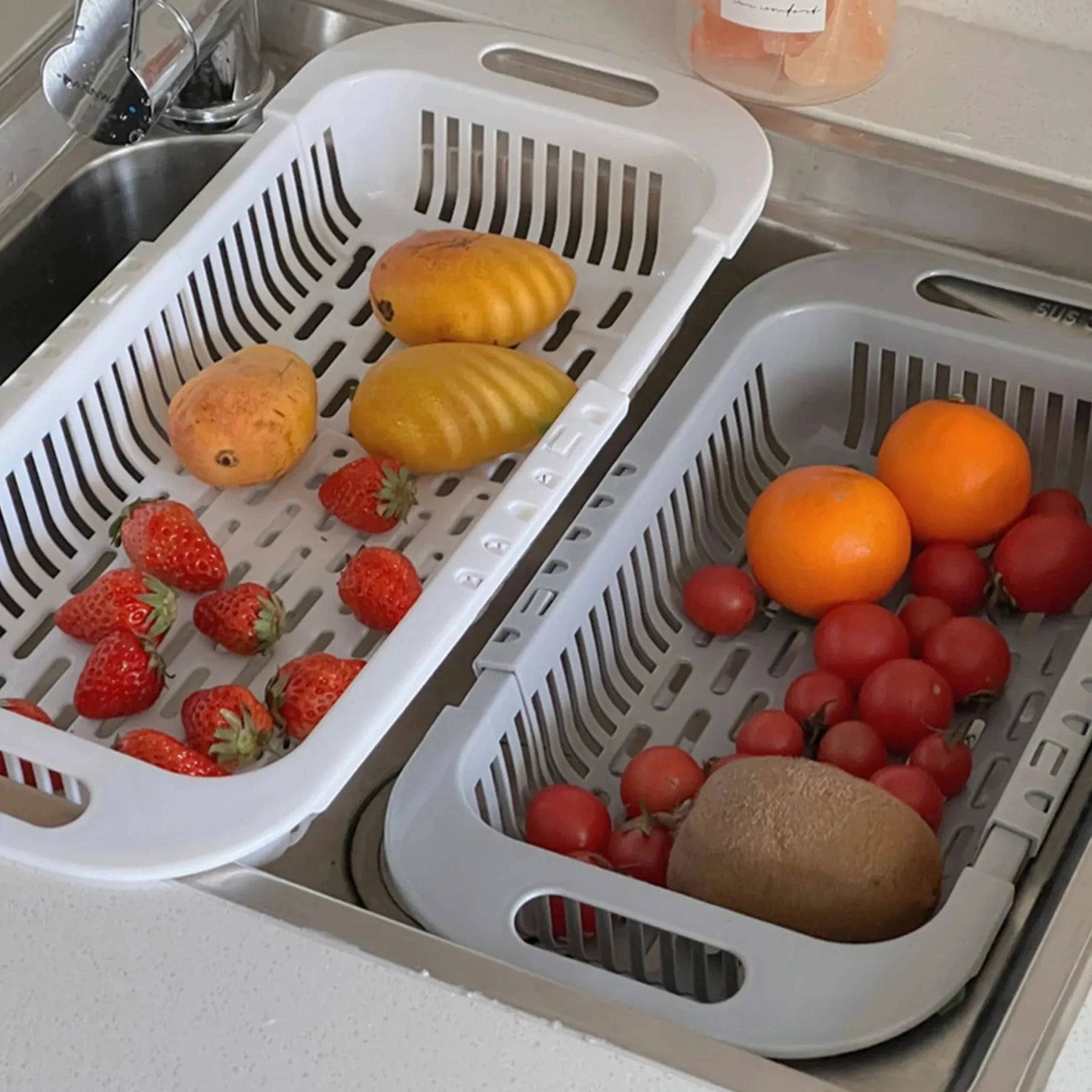 Retractable Sink Basket for Easy Draining and Storage