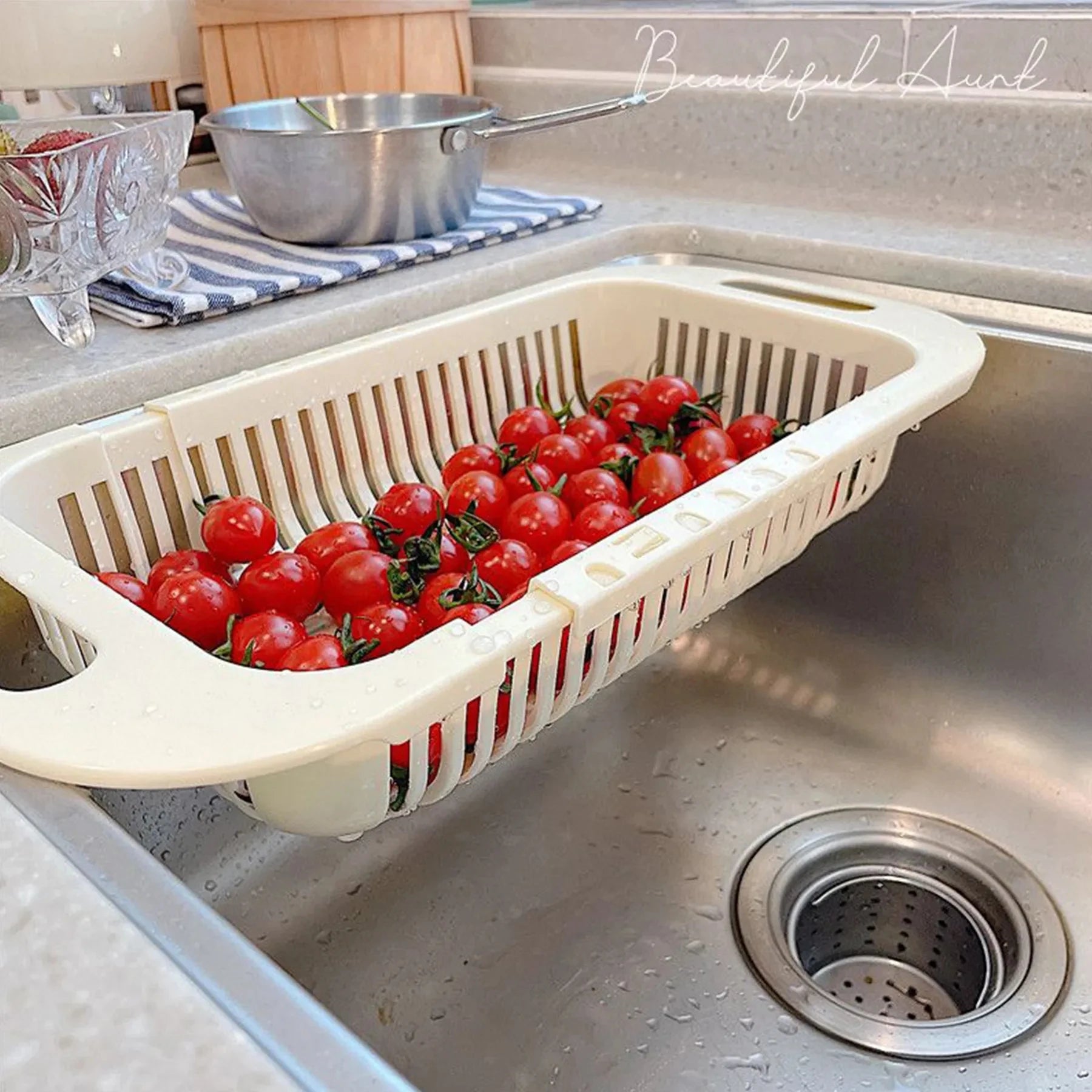 Retractable Sink Basket for Easy Draining and Storage