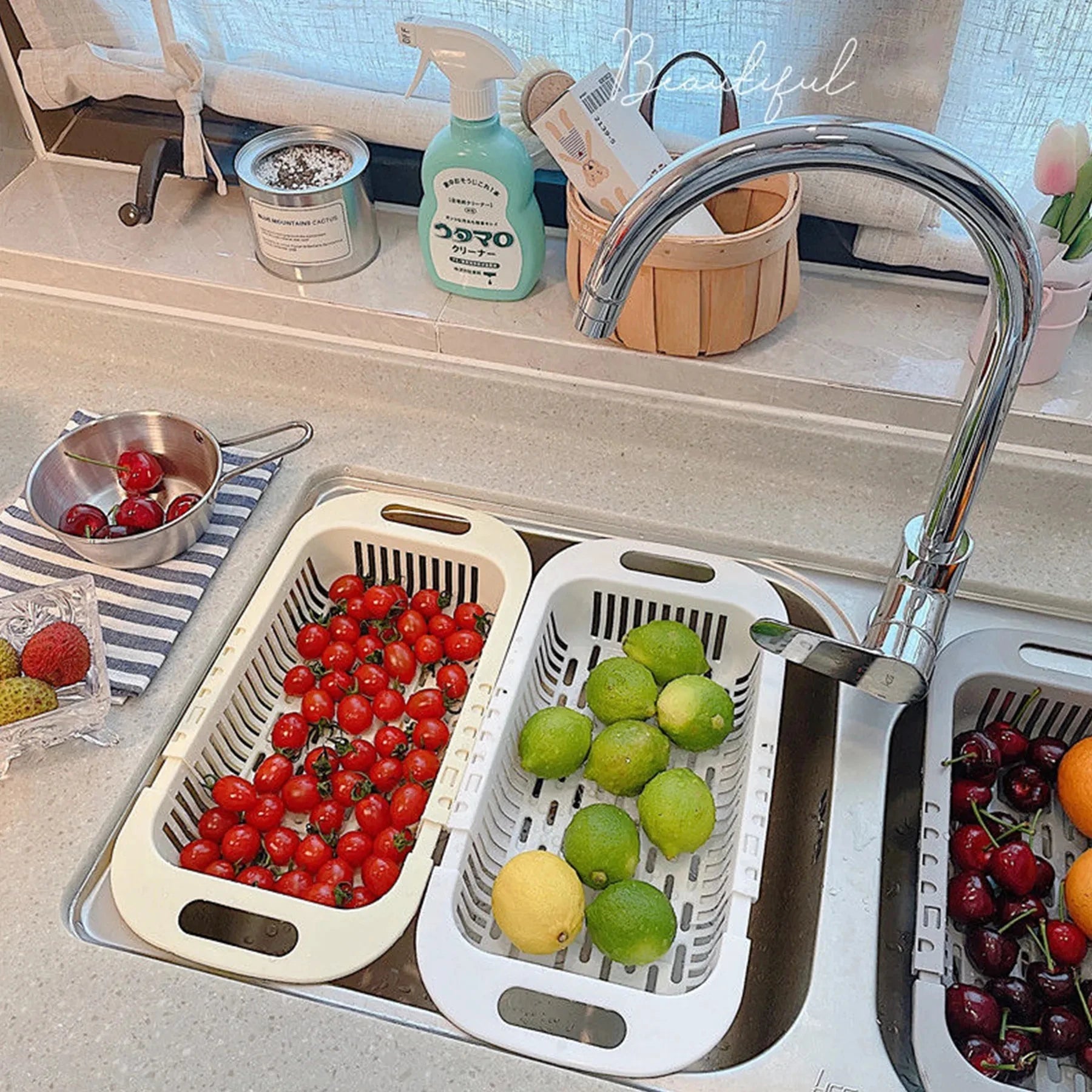 Retractable Sink Basket for Easy Draining and Storage